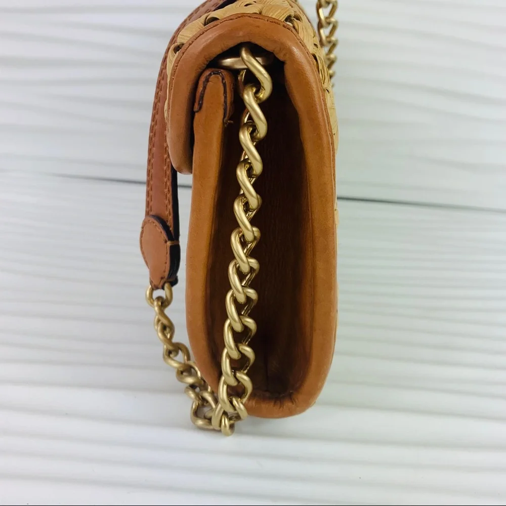 Michael Kors Tan Woven Straw Shoulder Bag with Gold Hardware